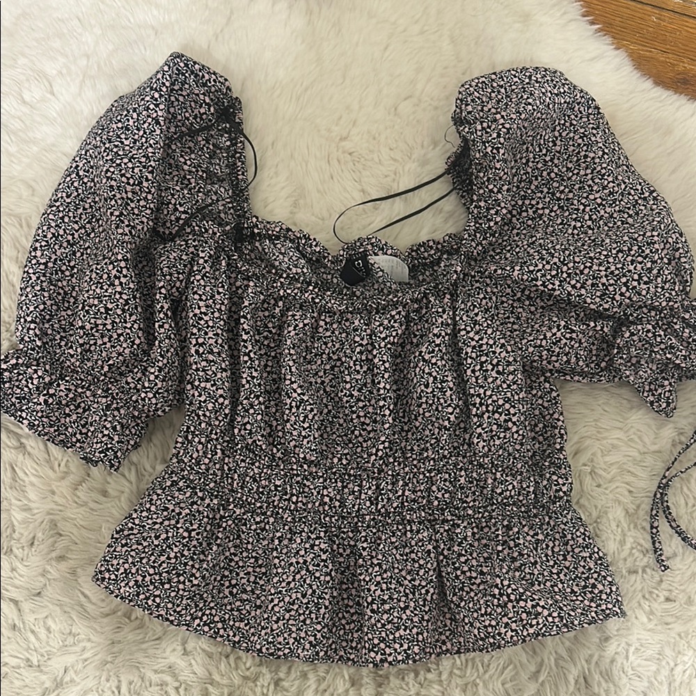 H&M floral puff sleeve blouse